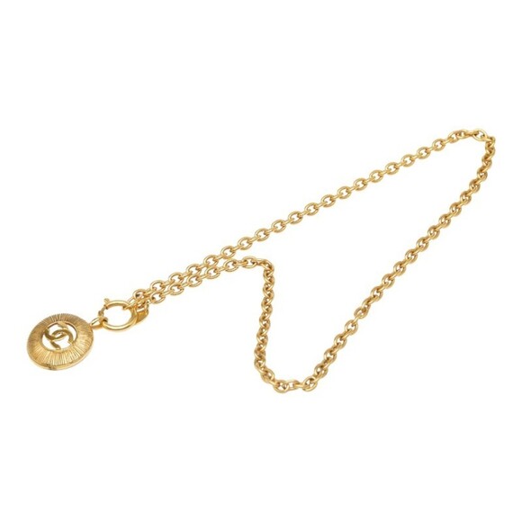 Chanel Vintage Gold Quilted CC Logo Pendant Necklace  CHANEL Gold Logo Necklace